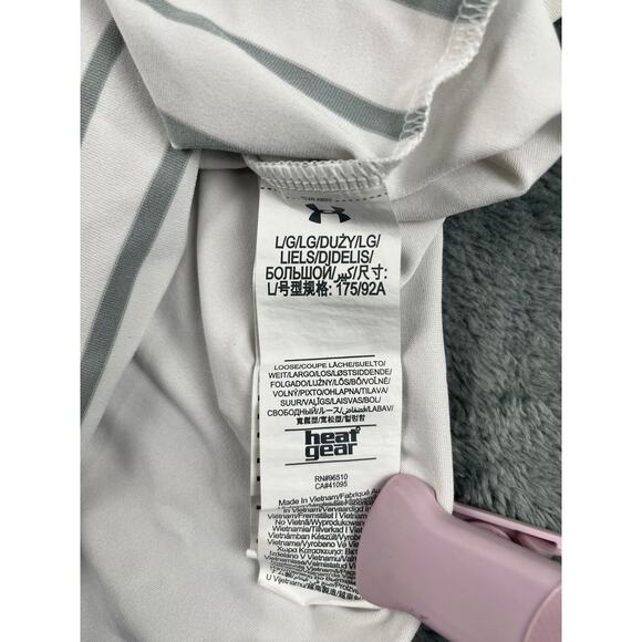 Under Armour Men’s Large White Gray Striped HeatGear Polo Excellent - Picture 8 of 13